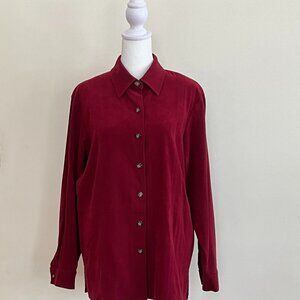 Burgundy Talbots Brand Stretch Polyester Button Down Top